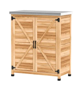 Armario de Exterior con Estante Interno y Banco de Trabajo, en Madera y Acero Galvanizado, 79x43x92 cm, color Madera