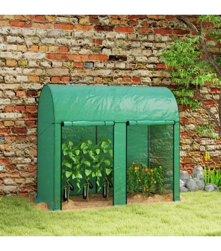 Invernadero de Exterior con 2 Puertas Enrollables con Cremallera Marco de Acero y Cubierta de PE 200x100x178 cm Verde