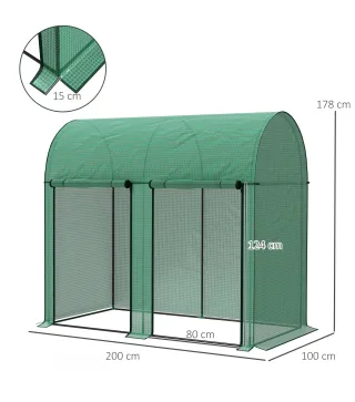 Invernadero de Exterior con 2 Puertas Enrollables con Cremallera Marco de Acero y Cubierta de PE 200x100x178 cm Verde
