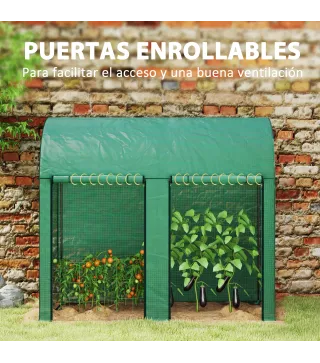 Invernadero de Exterior con 2 Puertas Enrollables con Cremallera Marco de Acero y Cubierta de PE 200x100x178 cm Verde