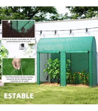 Invernadero de Exterior con 2 Puertas Enrollables con Cremallera Marco de Acero y Cubierta de PE 200x100x178 cm Verde