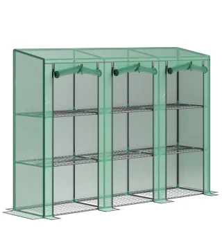 Invernadero de Exterior de 3 Niveles con Puerta Enrollable con Cremallera 9 Estantes Cubierta de PE 215x46x151cm Verde