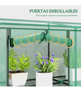 Invernadero de Exterior de 3 Niveles con Puerta Enrollable con Cremallera 9 Estantes Cubierta de PE 215x46x151cm Verde