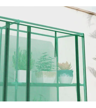 Invernadero de Exterior de 3 Niveles con Puerta Enrollable con Cremallera 9 Estantes Cubierta de PE 215x46x151cm Verde