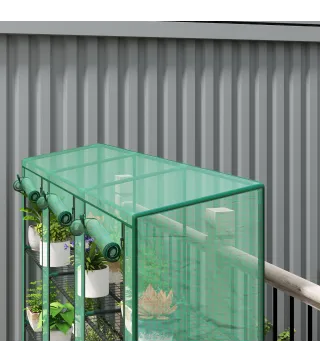 Invernadero de Exterior de 3 Niveles con Puerta Enrollable con Cremallera 9 Estantes Cubierta de PE 215x46x151cm Verde