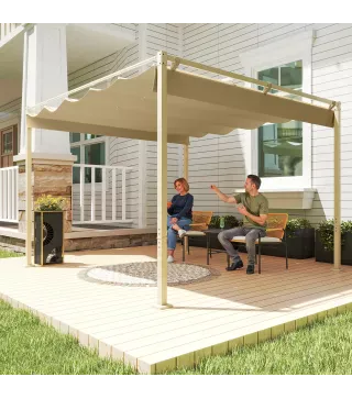 Pérgola con Techo Retráctil Pérgola de 3x3 m con Cierre Magnético Protección UV30+ Pabellón para Jardín Patio Caqui