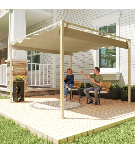 Pérgola con Techo Retráctil Pérgola de 3x3 m con Cierre Magnético Protección UV30+ Pabellón para Jardín Patio Caqui