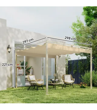 Pérgola con Techo Retráctil Pérgola de 3x3 m con Cierre Magnético Protección UV30+ Pabellón para Jardín Patio Caqui