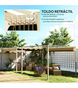 Pérgola con Techo Retráctil Pérgola de 3x3 m con Cierre Magnético Protección UV30+ Pabellón para Jardín Patio Caqui