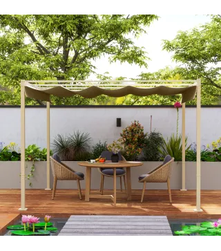 Pérgola con Techo Retráctil Pérgola de 3x3 m con Cierre Magnético Protección UV30+ Pabellón para Jardín Patio Caqui