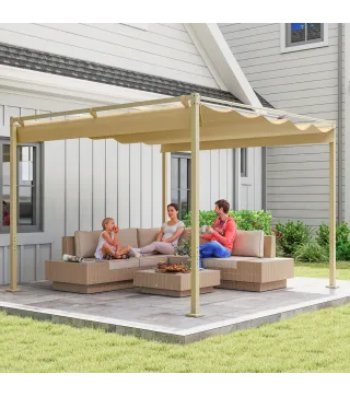 Pérgola con Techo Retráctil Pérgola de 3x3 m con Cierre Magnético Protección UV30+ Pabellón para Jardín Patio Caqui