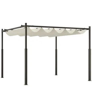 Pérgola de jardín exterior 3x3 m con techo retráctil y fijación magnética, toldo sol UPF30+, Crema