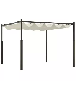 Pérgola de jardín exterior 3x3 m con techo retráctil y fijación magnética, toldo sol UPF30+, Crema