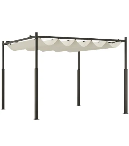 Pérgola de jardín exterior 3x3 m con techo retráctil y fijación magnética, toldo sol UPF30+, Crema