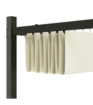 Pérgola de jardín exterior 3x3 m con techo retráctil y fijación magnética, toldo sol UPF30+, Crema