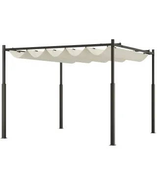 Pérgola de jardín exterior 3x3 m con techo retráctil y fijación magnética, toldo sol UPF30+, Crema