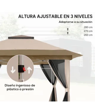 Cenador Plegable 3,6x3,6 m con Laterales de Malla UPF50+ Altura Ajustable Bolsa con Ruedas y Bolsas de Arena Beige