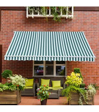 Toldo Manual Retráctil 295x250cm Ángulo Ajustable con Manivela para Exterior Balcón Jardín Terraza Verde