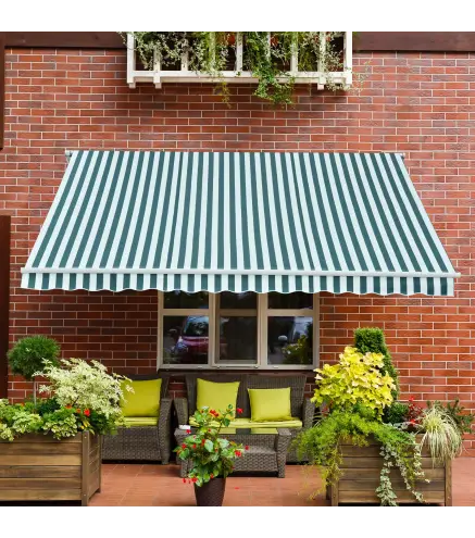 Toldo Manual Retráctil 295x250cm Ángulo Ajustable con Manivela para Exterior Balcón Jardín Terraza Verde