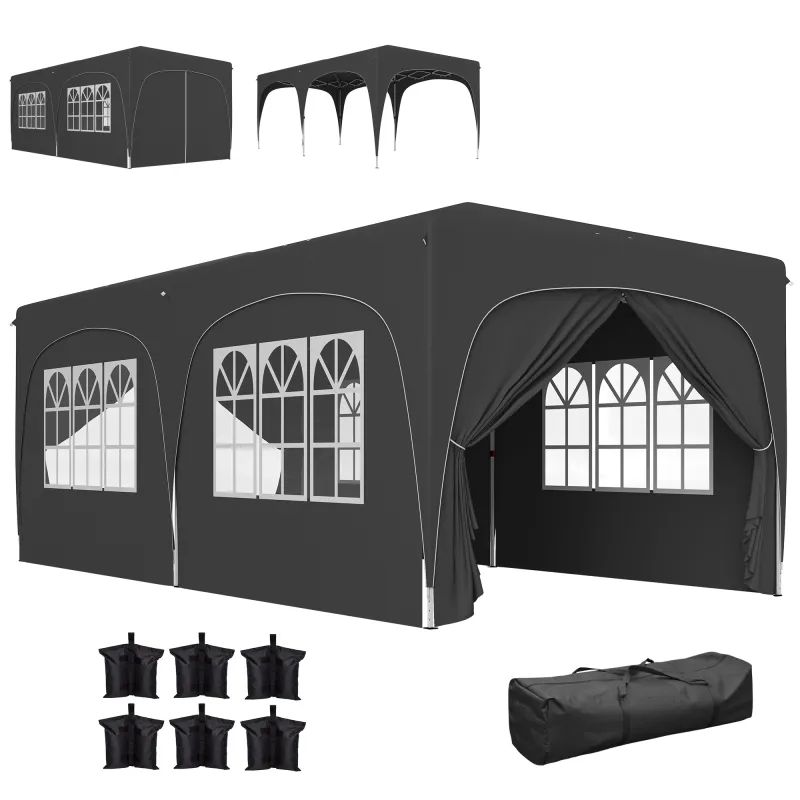 Cenador Plegable 6x3 m Gazabo con Paneles Laterales UPF50+ Altura Ajustable Bolsa de Transporte Gris Oscuro