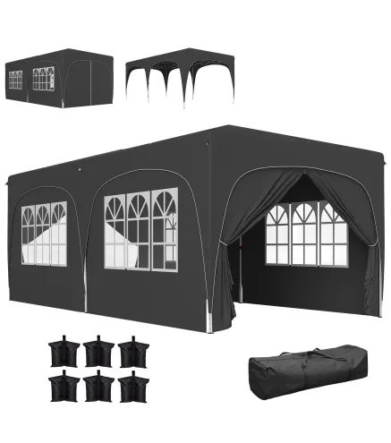 Cenador Plegable 6x3 m Gazabo con Paneles Laterales UPF50+ Altura Ajustable Bolsa de Transporte Gris Oscuro