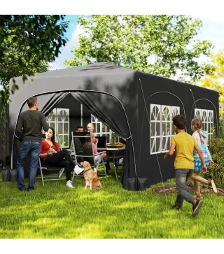 Cenador Plegable 6x3 m Gazabo con Paneles Laterales UPF50+ Altura Ajustable Bolsa de Transporte Gris Oscuro