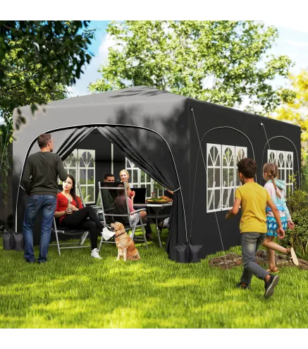 Cenador Plegable 6x3 m Gazabo con Paneles Laterales UPF50+ Altura Ajustable Bolsa de Transporte Gris Oscuro