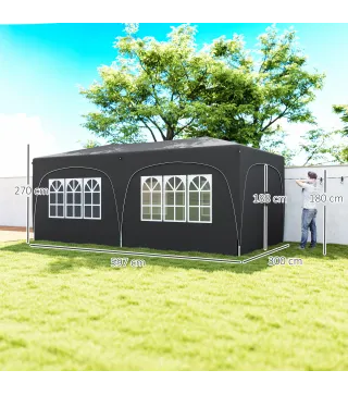 Cenador Plegable 6x3 m Gazabo con Paneles Laterales UPF50+ Altura Ajustable Bolsa de Transporte Gris Oscuro