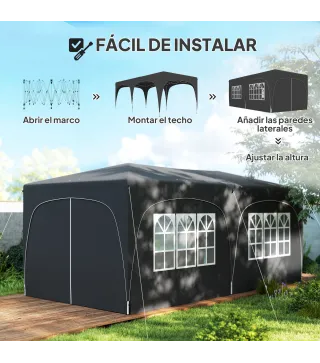 Cenador Plegable 6x3 m Gazabo con Paneles Laterales UPF50+ Altura Ajustable Bolsa de Transporte Gris Oscuro