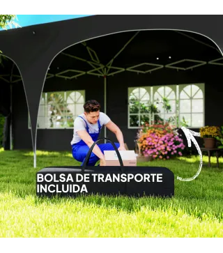 Cenador Plegable 6x3 m Gazabo con Paneles Laterales UPF50+ Altura Ajustable Bolsa de Transporte Gris Oscuro