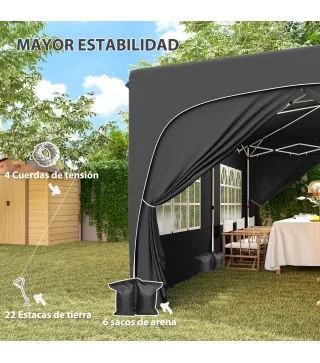 Cenador Plegable 6x3 m Gazabo con Paneles Laterales UPF50+ Altura Ajustable Bolsa de Transporte Gris Oscuro
