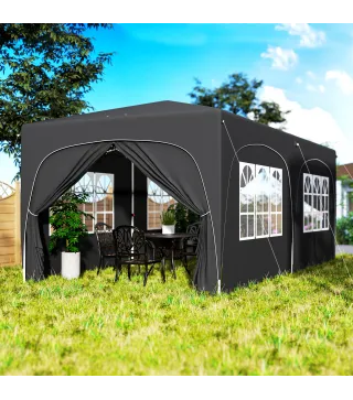 Cenador Plegable 6x3 m Gazabo con Paneles Laterales UPF50+ Altura Ajustable Bolsa de Transporte Gris Oscuro