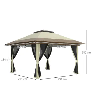 Cenador Plegable 3,6x3,6 m con Laterales de Malla UPF50+ Altura Ajustable Bolsa con Ruedas y Bolsas de Arena Crema