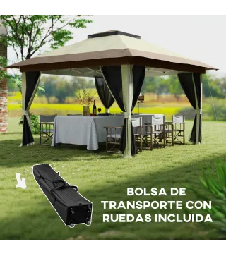Cenador Plegable 3,6x3,6 m con Laterales de Malla UPF50+ Altura Ajustable Bolsa con Ruedas y Bolsas de Arena Crema