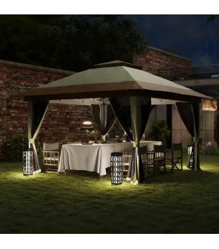 Cenador Plegable 3,6x3,6 m con Laterales de Malla UPF50+ Altura Ajustable Bolsa con Ruedas y Bolsas de Arena Crema