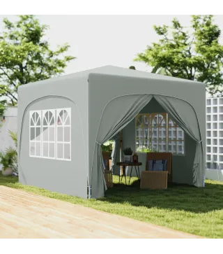 Gazebo de Jardín 3x3m Plegable con Altura Ajustable, Protección UPF50+ y Bolsa, Gris Claro