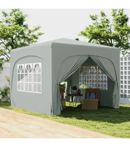 Gazebo de Jardín 3x3m Plegable con Altura Ajustable, Protección UPF50+ y Bolsa, Gris Claro