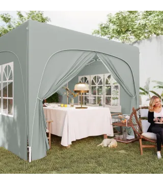 Gazebo de Jardín 3x3m Plegable con Altura Ajustable, Protección UPF50+ y Bolsa, Gris Claro