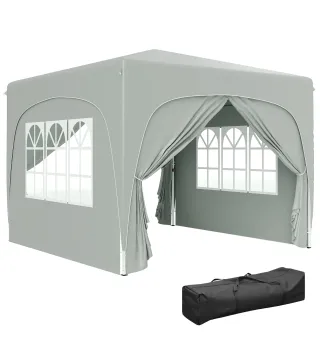 Gazebo de Jardín 3x3m Plegable con Altura Ajustable, Protección UPF50+ y Bolsa, Gris Claro