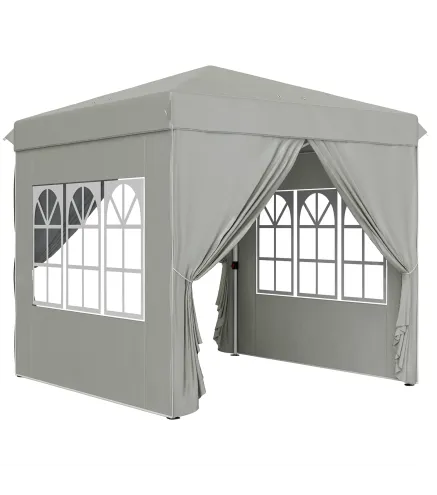 2,5x2,5 m Pabellón emergente con paredes laterales y bolsa de transporte, cenador ajustable en altura UPF50+, Gris claro