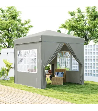 2,5x2,5 m Pabellón emergente con paredes laterales y bolsa de transporte, cenador ajustable en altura UPF50+, Gris claro