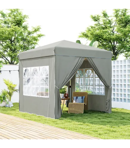 2,5x2,5 m Pabellón emergente con paredes laterales y bolsa de transporte, cenador ajustable en altura UPF50+, Gris claro