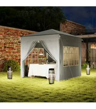 2,5x2,5 m Pabellón emergente con paredes laterales y bolsa de transporte, cenador ajustable en altura UPF50+, Gris claro