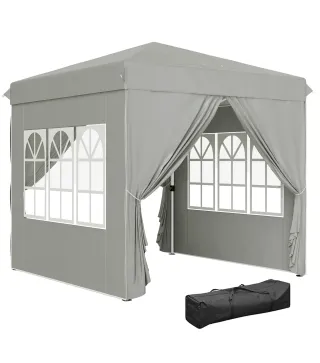 2,5x2,5 m Pabellón emergente con paredes laterales y bolsa de transporte, cenador ajustable en altura UPF50+, Gris claro