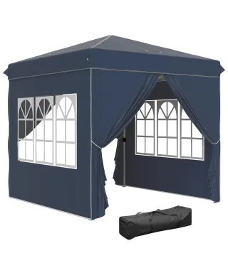 Carpa Plegable Pop-up 2,5x2,5 m con 4 Paredes Laterales Anti-UV Altura Ajustable y Bolsa de Transporte Azul Oscuro