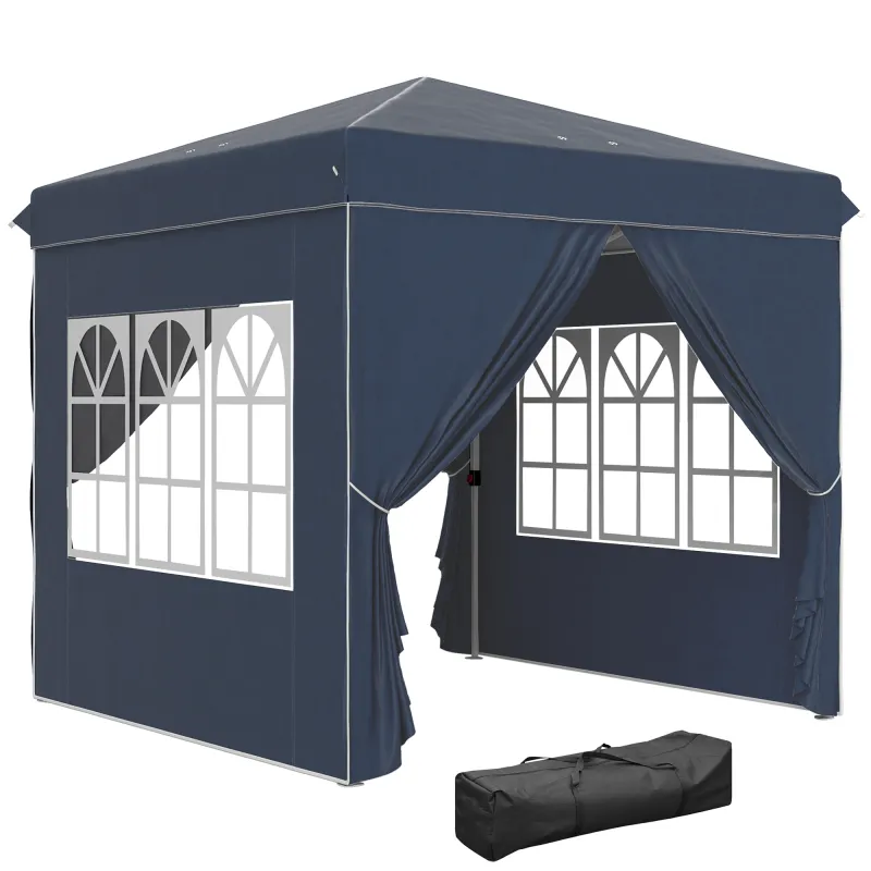 Carpa Plegable Pop-up 2,5x2,5 m con 4 Paredes Laterales Anti-UV Altura Ajustable y Bolsa de Transporte Azul Oscuro