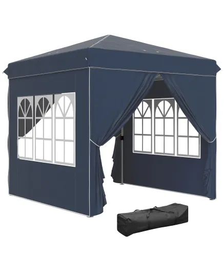 Carpa Plegable Pop-up 2,5x2,5 m con 4 Paredes Laterales Anti-UV Altura Ajustable y Bolsa de Transporte Azul Oscuro