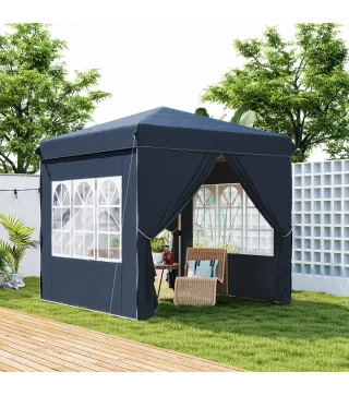 Carpa Plegable Pop-up 2,5x2,5 m con 4 Paredes Laterales Anti-UV Altura Ajustable y Bolsa de Transporte Azul Oscuro