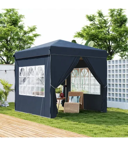 Carpa Plegable Pop-up 2,5x2,5 m con 4 Paredes Laterales Anti-UV Altura Ajustable y Bolsa de Transporte Azul Oscuro