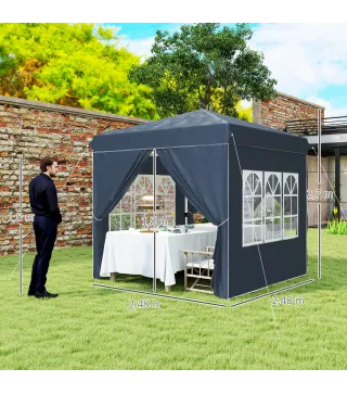 Carpa Plegable Pop-up 2,5x2,5 m con 4 Paredes Laterales Anti-UV Altura Ajustable y Bolsa de Transporte Azul Oscuro